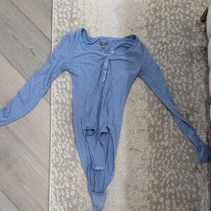 Aerie Ribbed Blue Button-Up Top